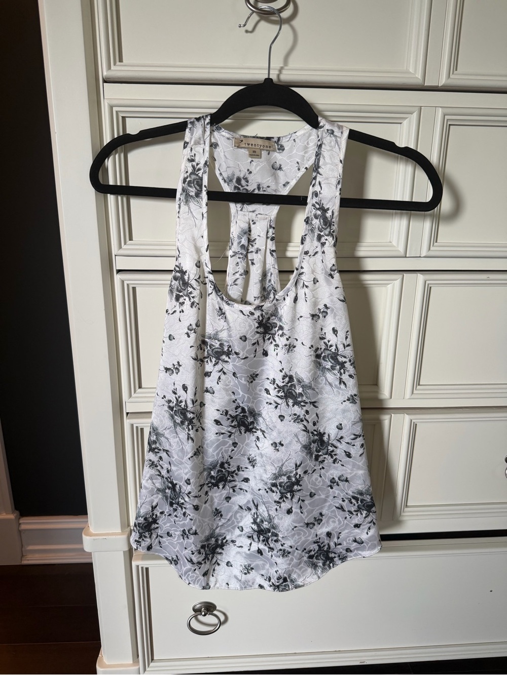 White and Black Floral Racerback Tank